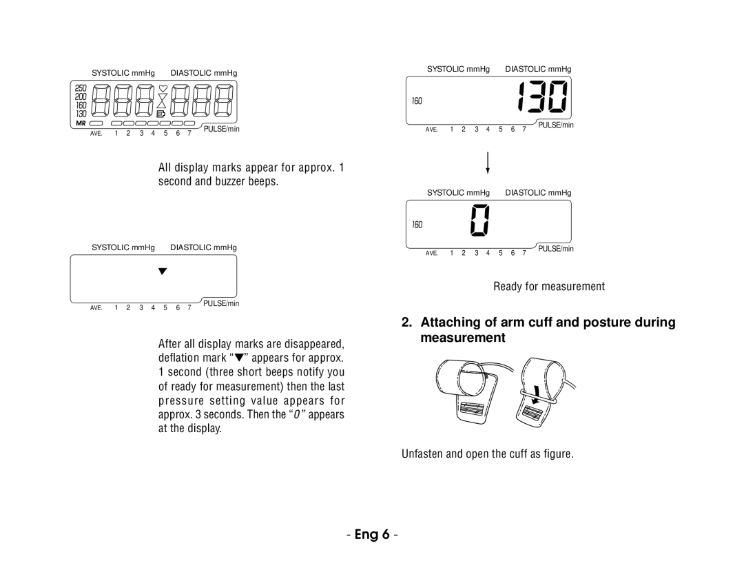 Citizen CH-403C instruction manual Attaching of arm cuff and posture during measurement 