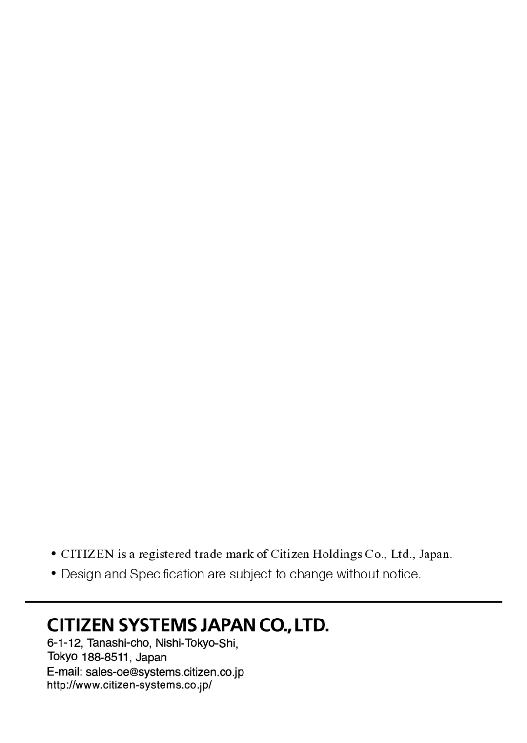 Citizen CH-452 instruction manual Design and Speciﬁcation are subject to change without notice 