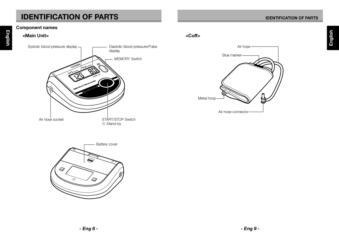 Citizen CH-452 Identification of Parts, English Español Português, Português Español English, Italiano 中文 Français 