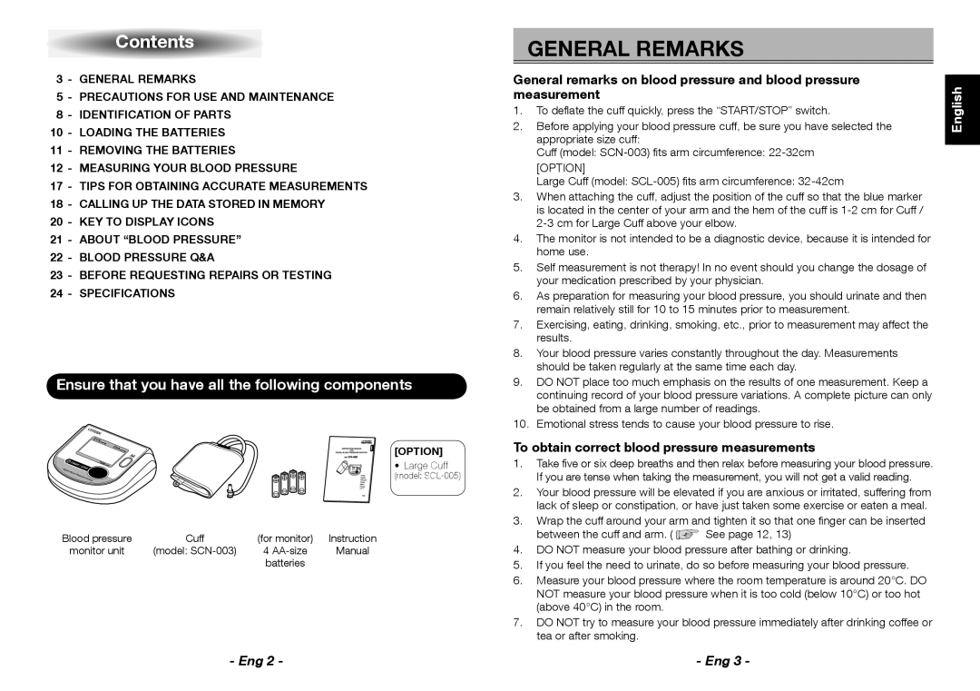 Citizen CH-453 instruction manual General Remarks, Contents 