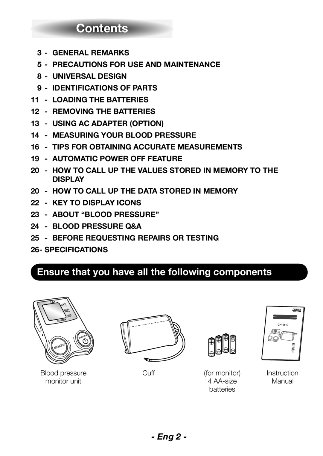 Citizen CH-461C instruction manual Contents 