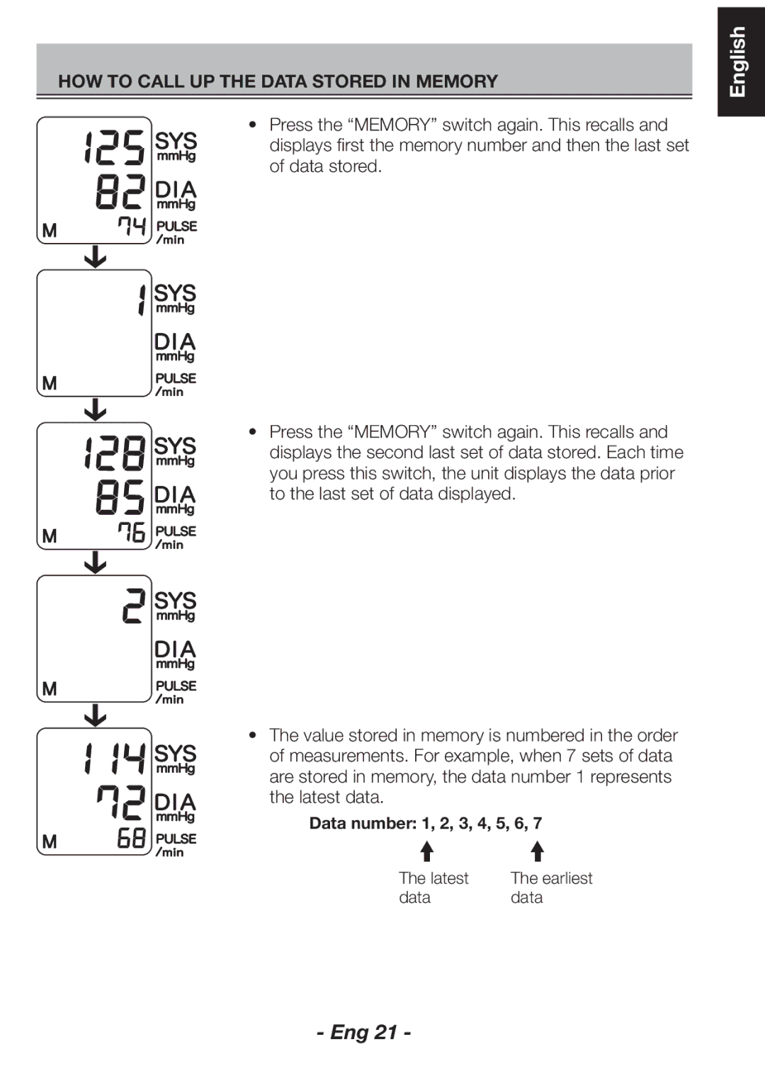 Citizen CH-461C instruction manual Data number 1, 2, 3, 4, 5, 6 