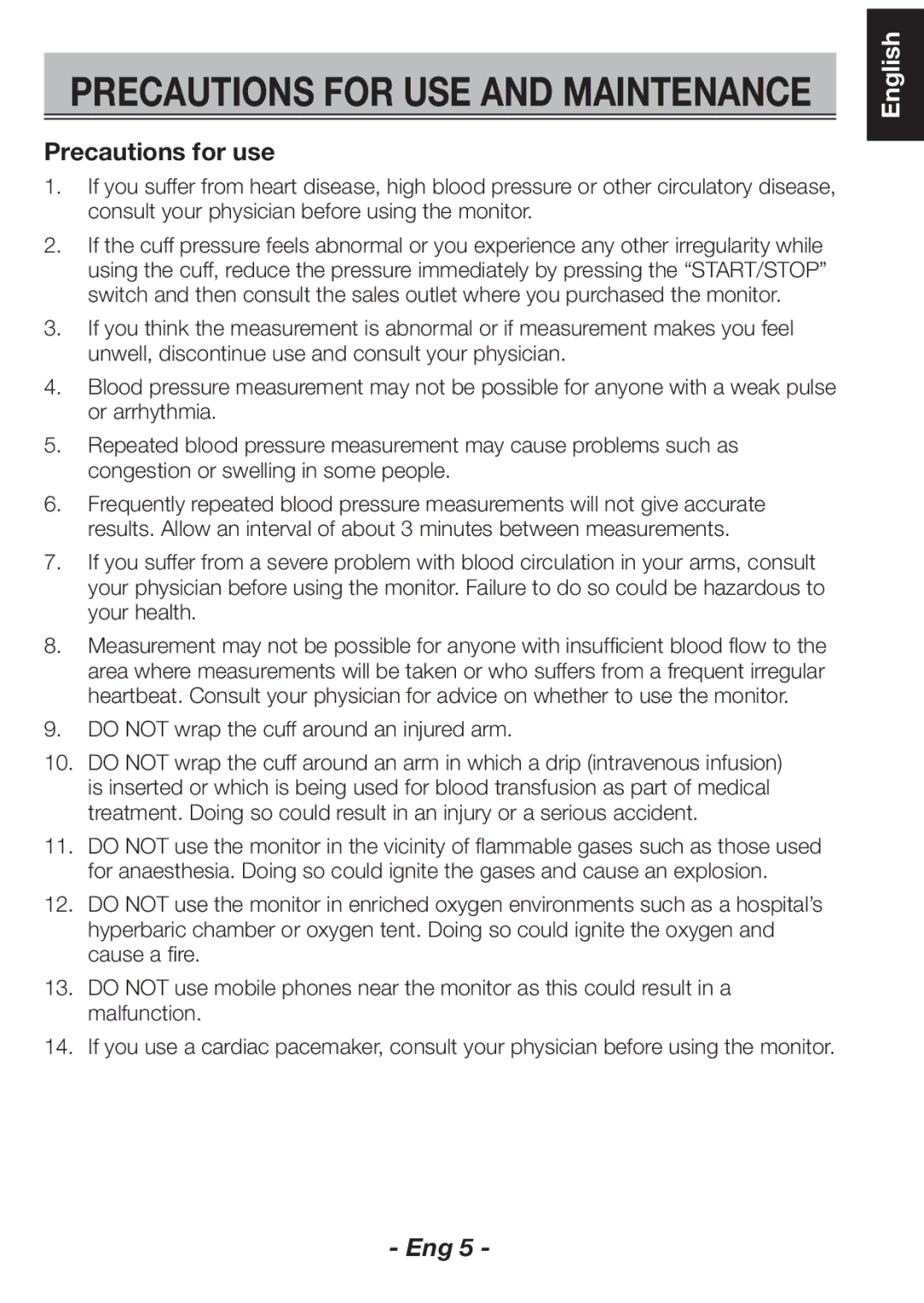 Citizen CH-461C instruction manual Precautions for USE and Maintenance, Precautions for use 