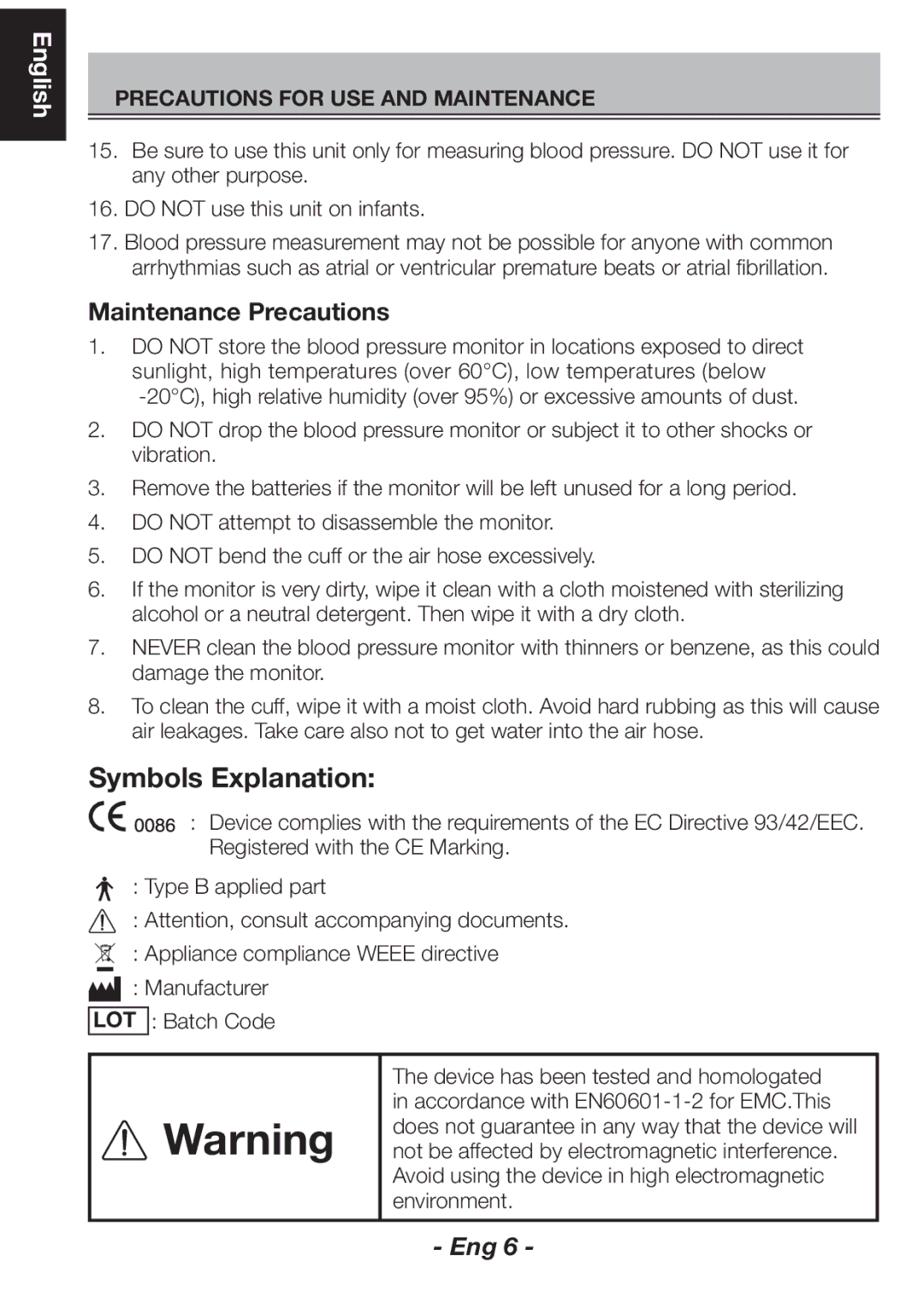 Citizen CH-461C instruction manual Symbols Explanation, Maintenance Precautions 