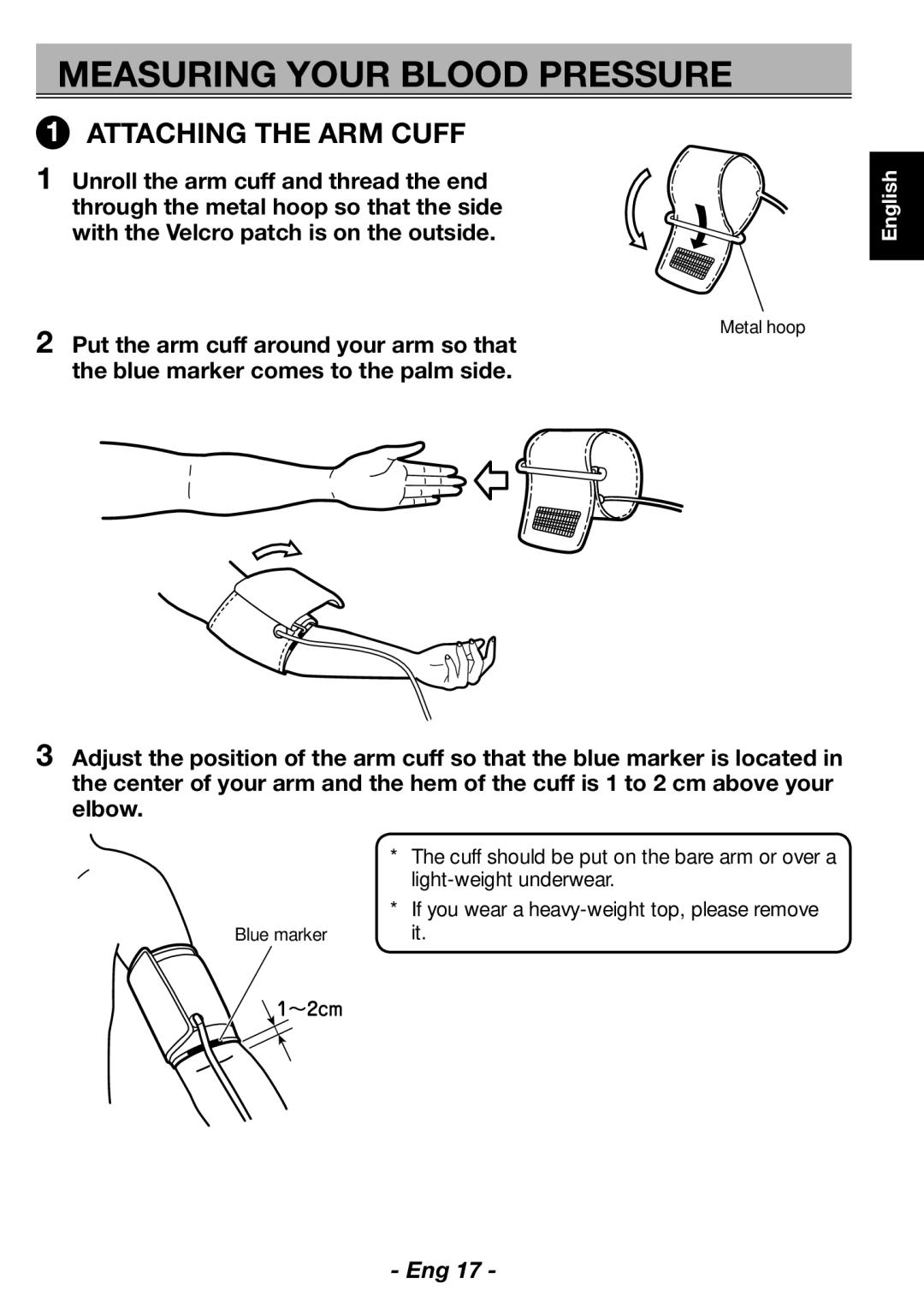 Citizen CH-462E instruction manual Measuring Your Blood Pressure, Attaching the ARM Cuff 