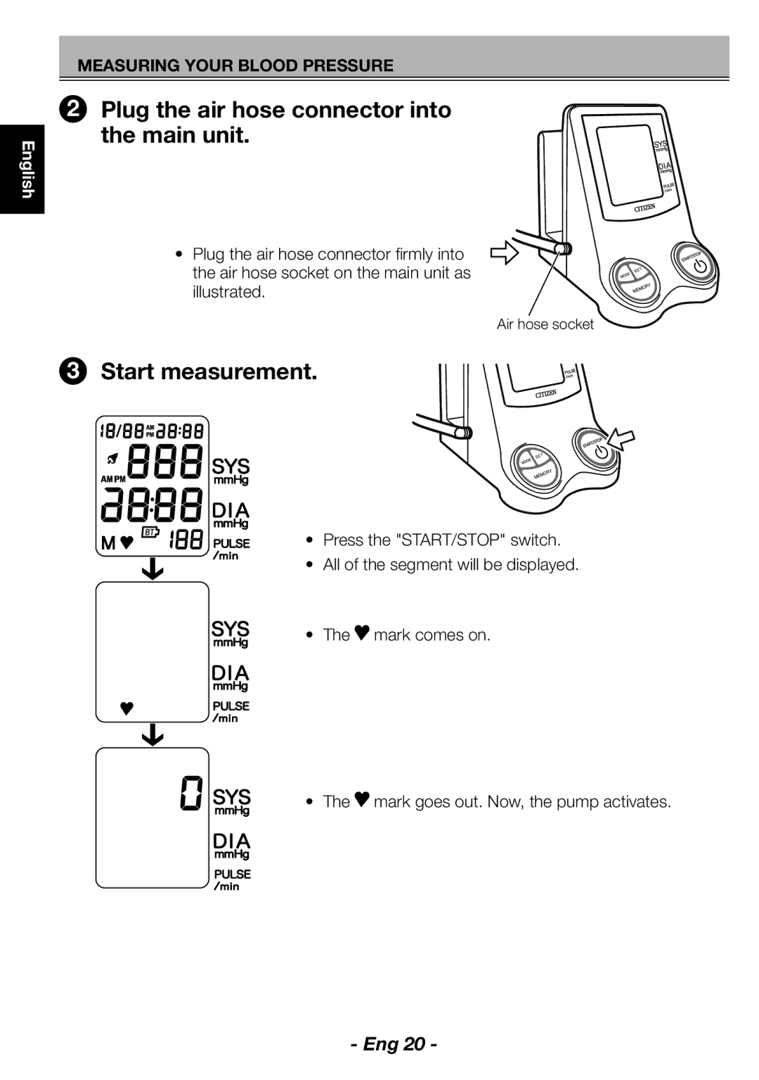 Citizen CH-462E instruction manual Plug the air hose connector into the main unit 