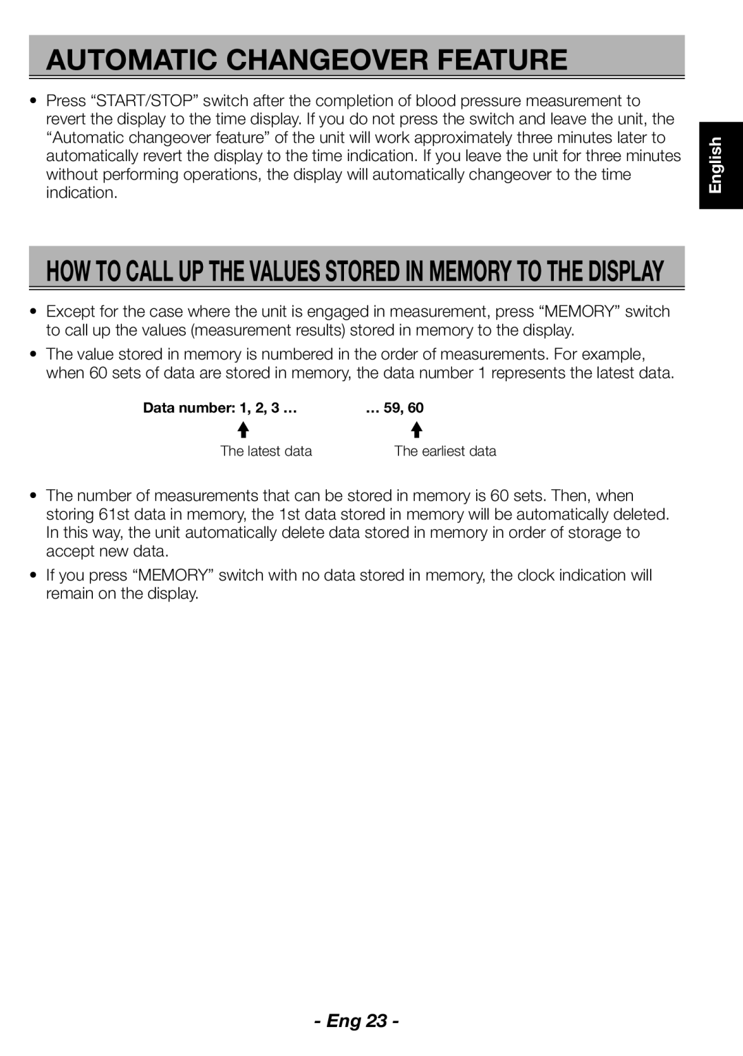 Citizen CH-462E instruction manual Automatic Changeover Feature, HOW to Call UP the Values Stored in Memory to the Display 