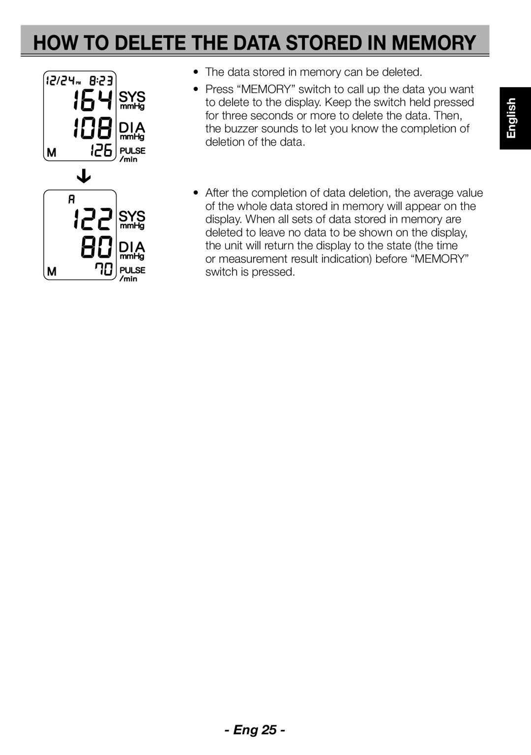 Citizen CH-462E instruction manual HOW to Delete the Data Stored in Memory 