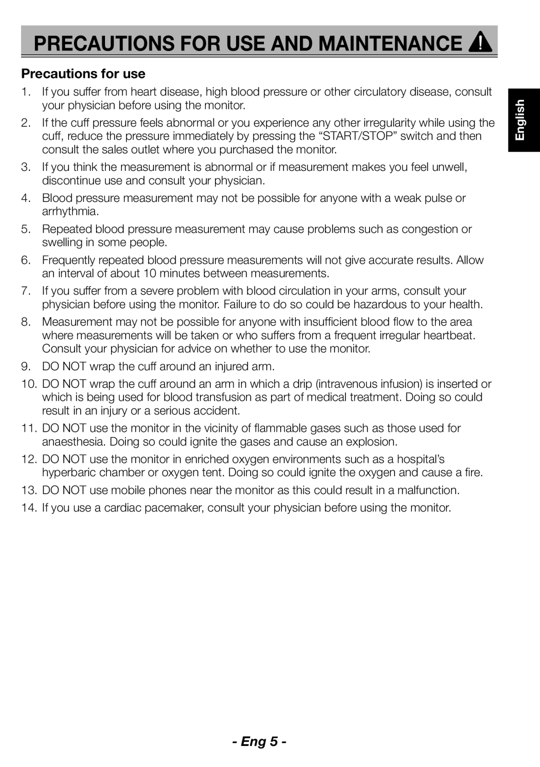 Citizen CH-462E instruction manual Precautions for USE and Maintenance, Precautions for use 