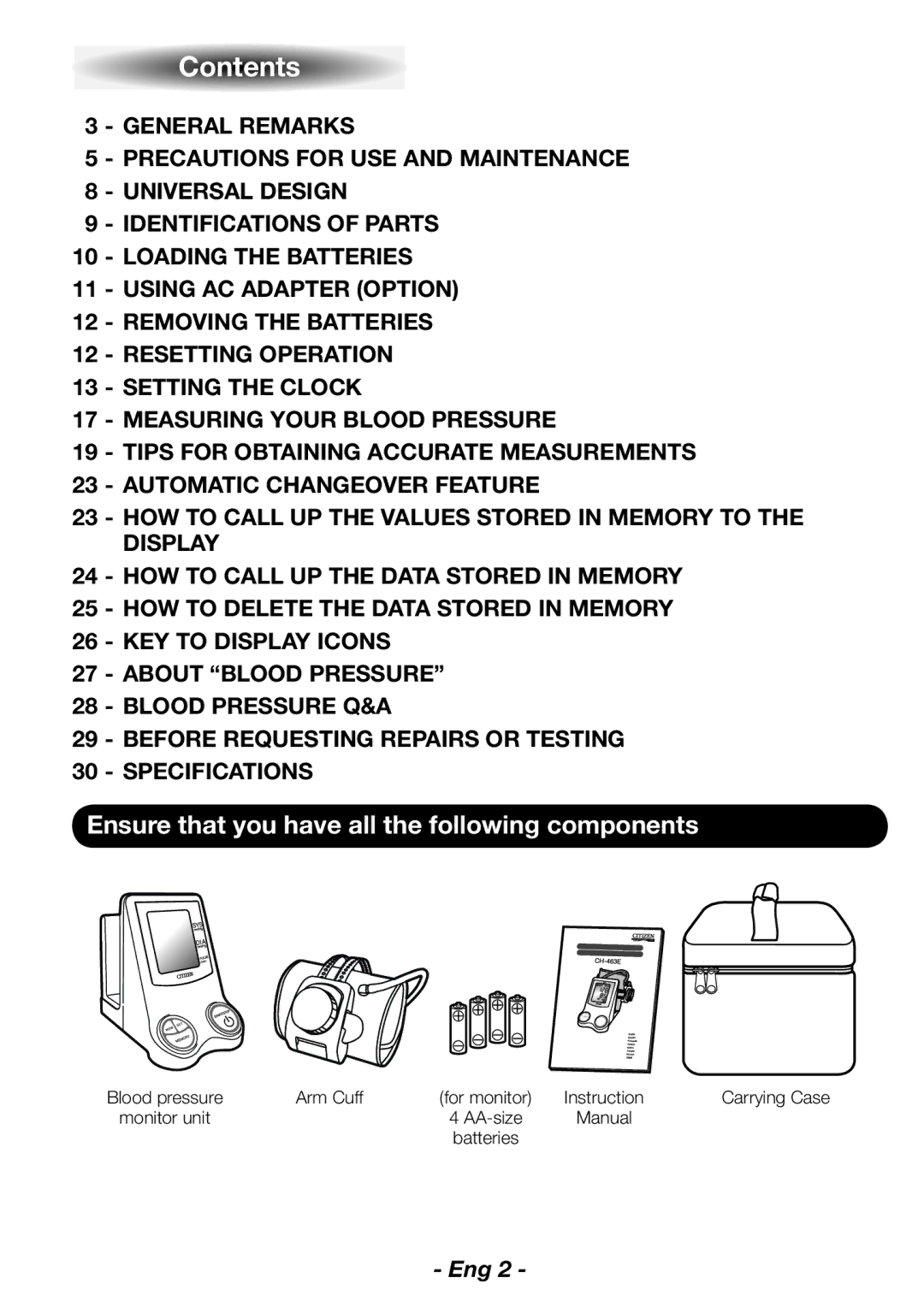 Citizen CH-463E instruction manual Contents 