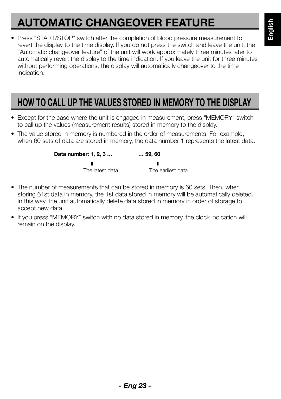 Citizen CH-463E instruction manual Automatic Changeover Feature, HOW to Call UP the Values Stored in Memory to the Display 