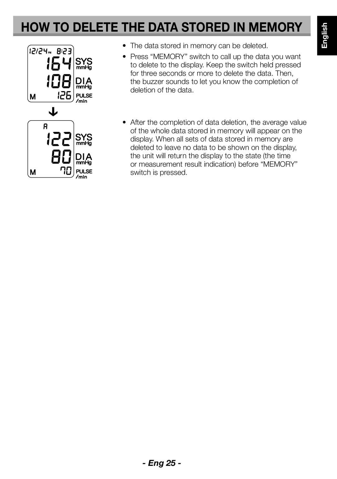 Citizen CH-463E instruction manual HOW to Delete the Data Stored in Memory 