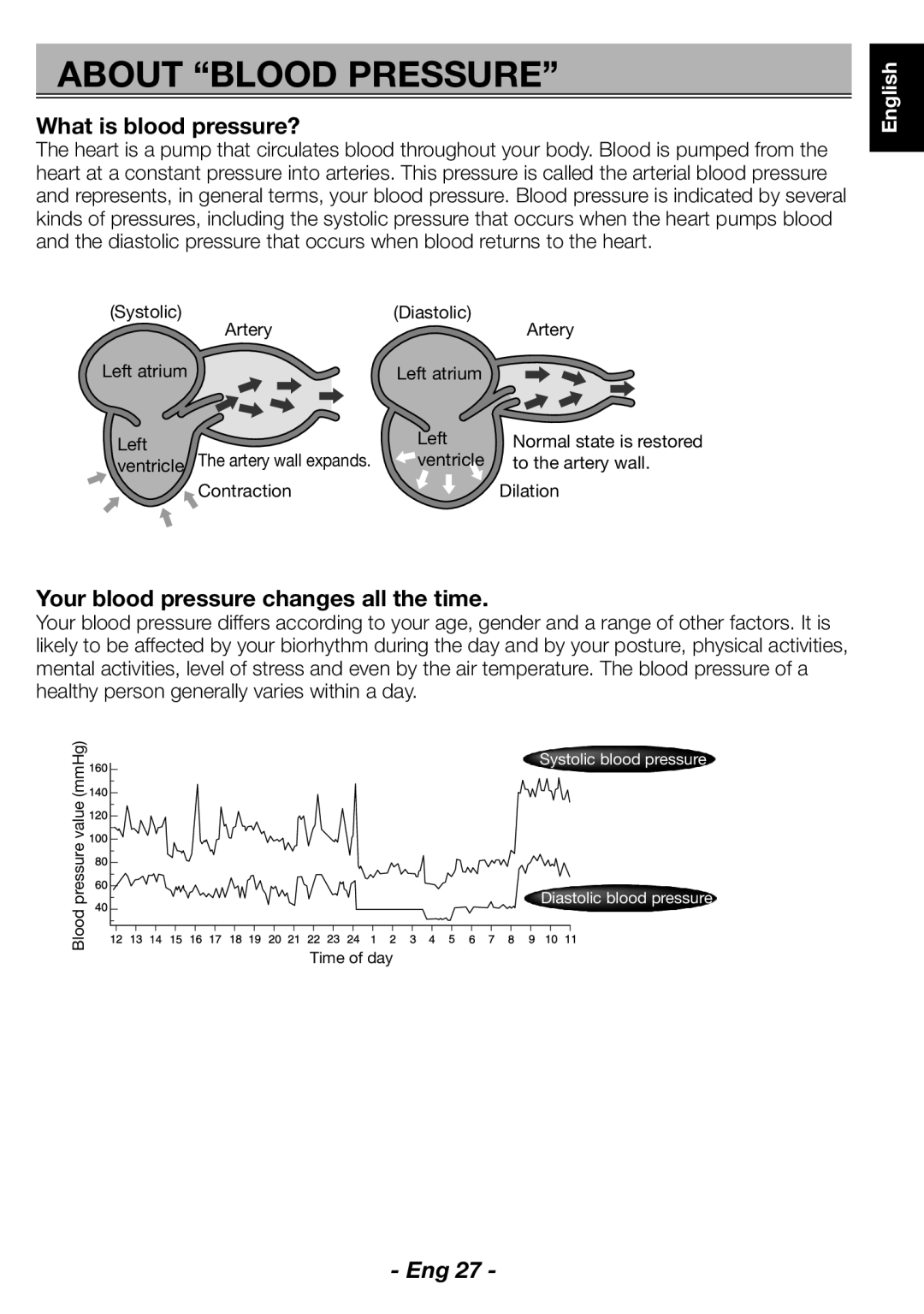 Citizen CH-463E instruction manual About Blood Pressure, What is blood pressure?, Your blood pressure changes all the time 