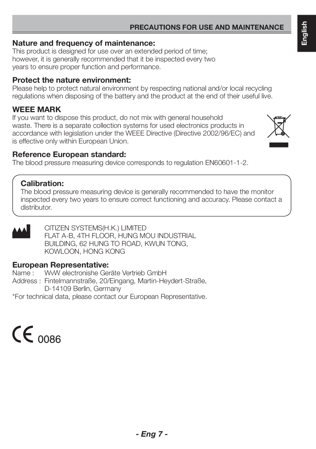 Citizen CH-463E Nature and frequency of maintenance, Protect the nature environment, Reference European standard 