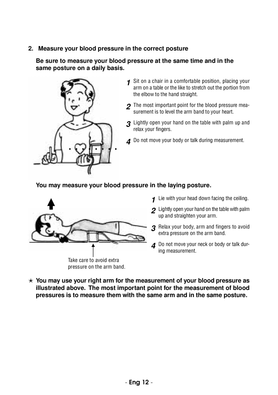 Citizen CH-485E instruction manual You may measure your blood pressure in the laying posture 