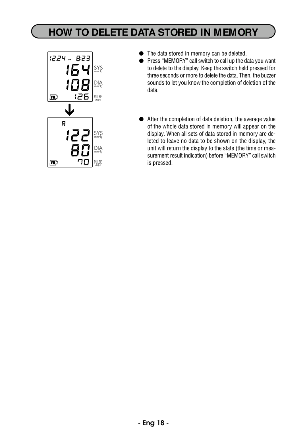 Citizen CH-485E instruction manual HOW to Delete Data Stored in Memory 