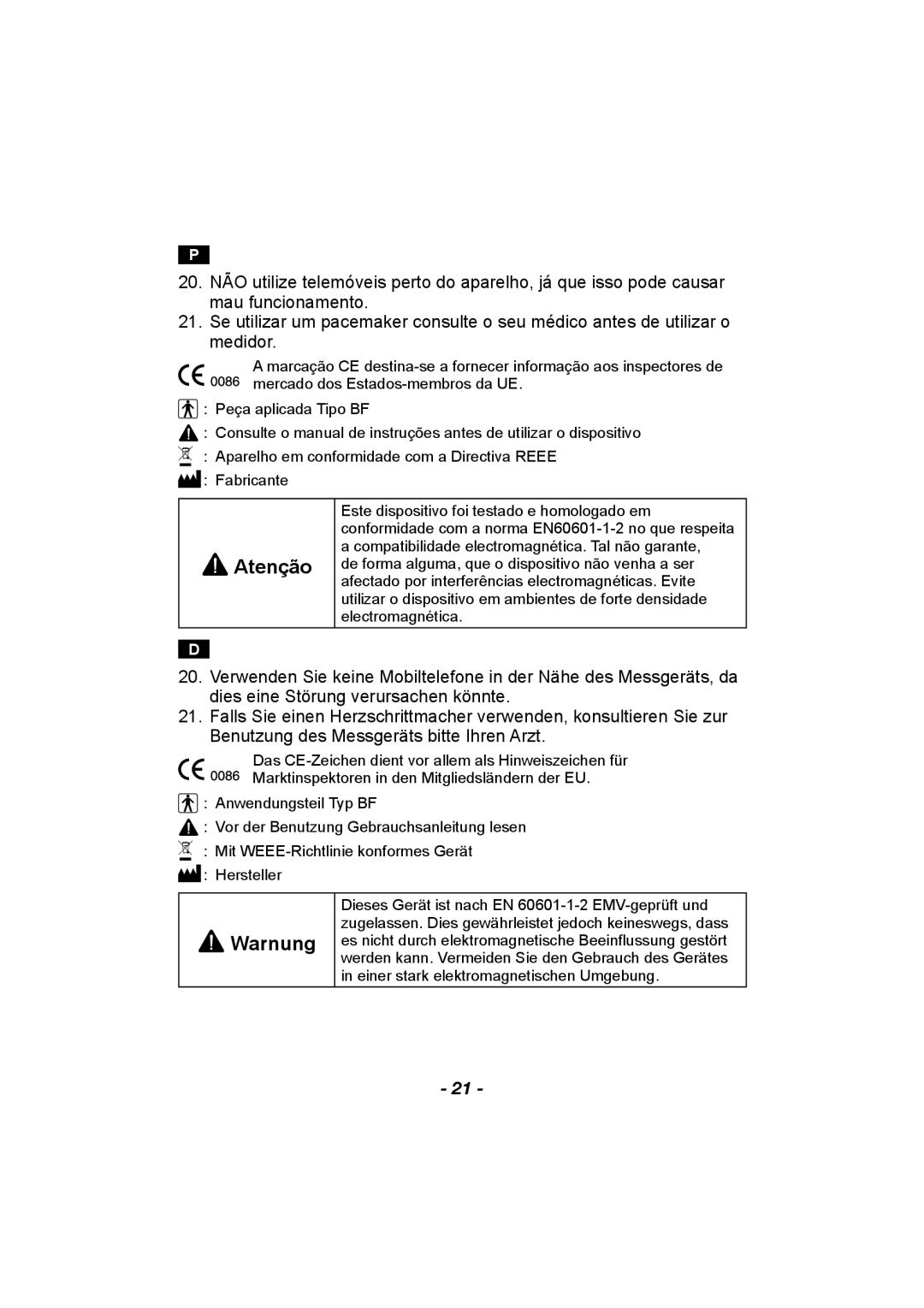 Citizen CH-608 instruction manual Atenção, Warnung 