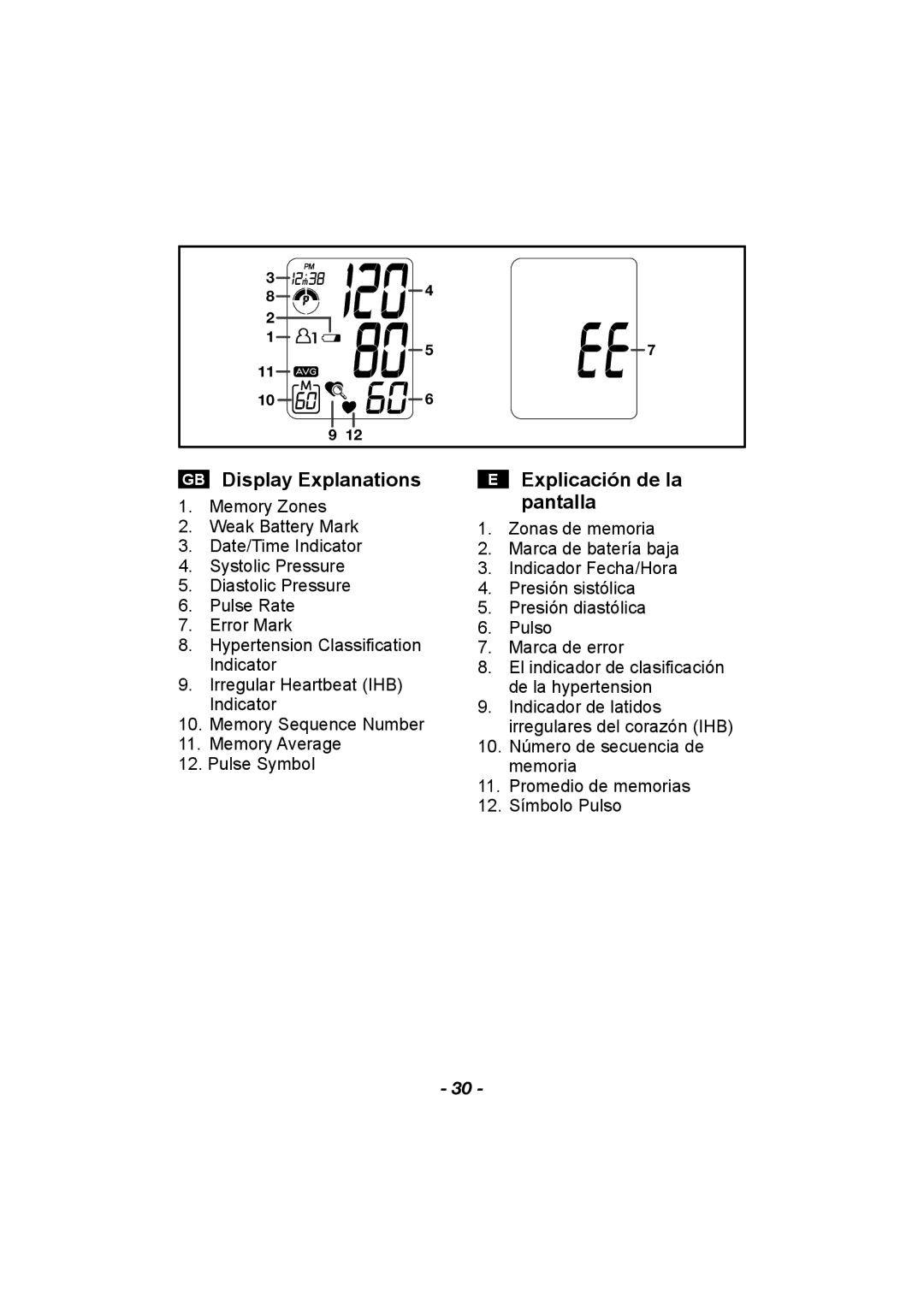 Citizen CH-608 instruction manual GB Display Explanations, Explicación de la pantalla 