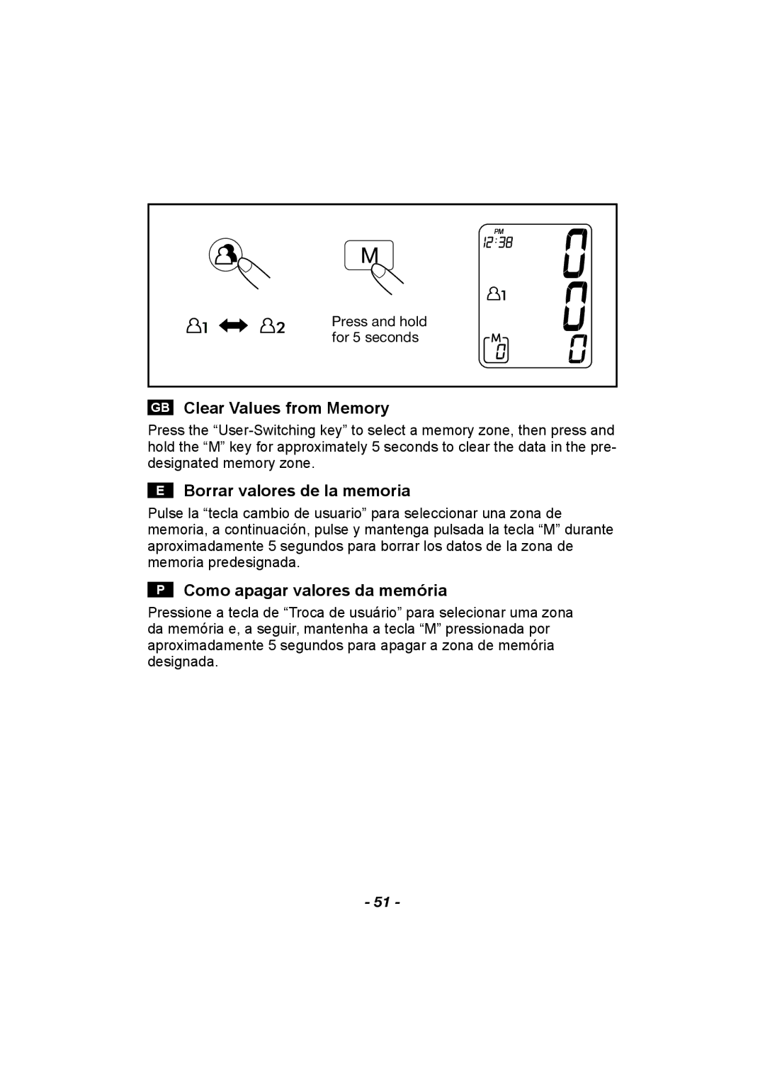 Citizen CH-608 instruction manual GB Clear Values from Memory, Borrar valores de la memoria, Como apagar valores da memória 