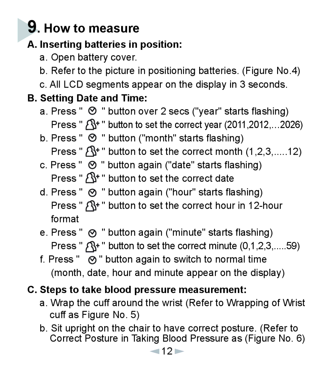 Citizen CH-618 manual How to measure, Setting Date and Time, Steps to take blood pressure measurement 