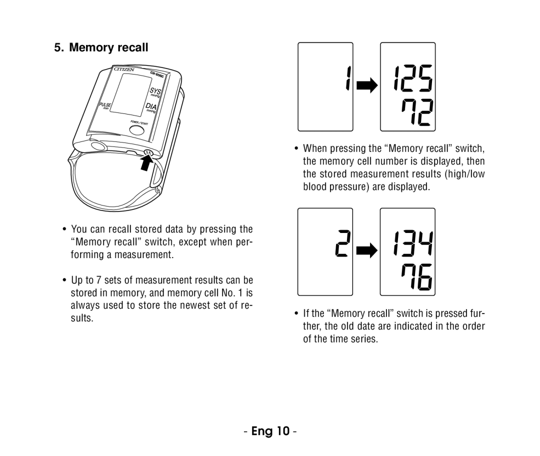 Citizen CH-656C instruction manual Memory recall 