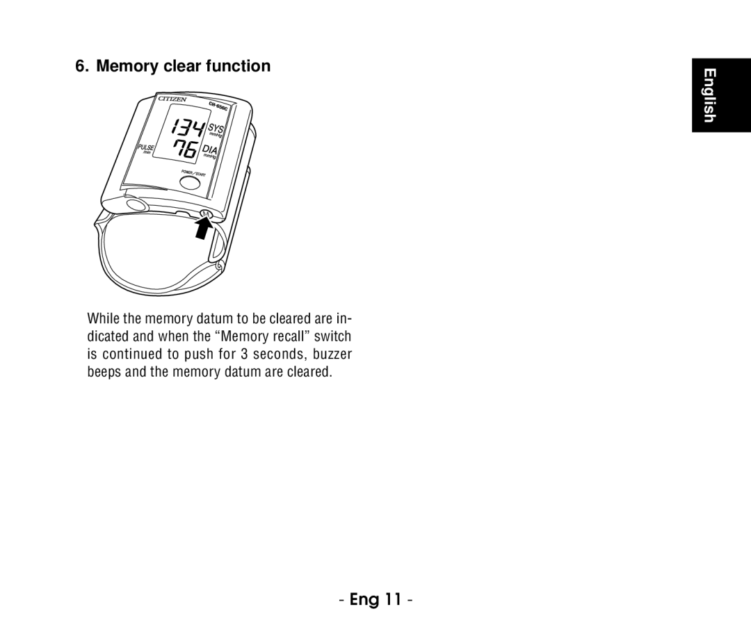 Citizen CH-656C instruction manual Memory clear function 