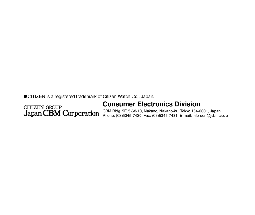 Citizen CH-656C instruction manual Consumer Electronics Division 