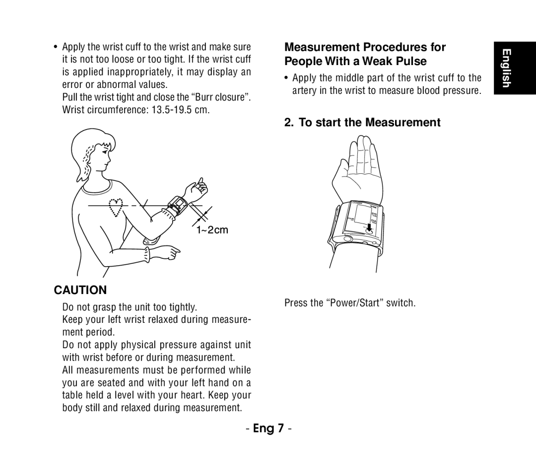 Citizen CH-656C instruction manual To start the Measurement, Press the Power/Start switch 