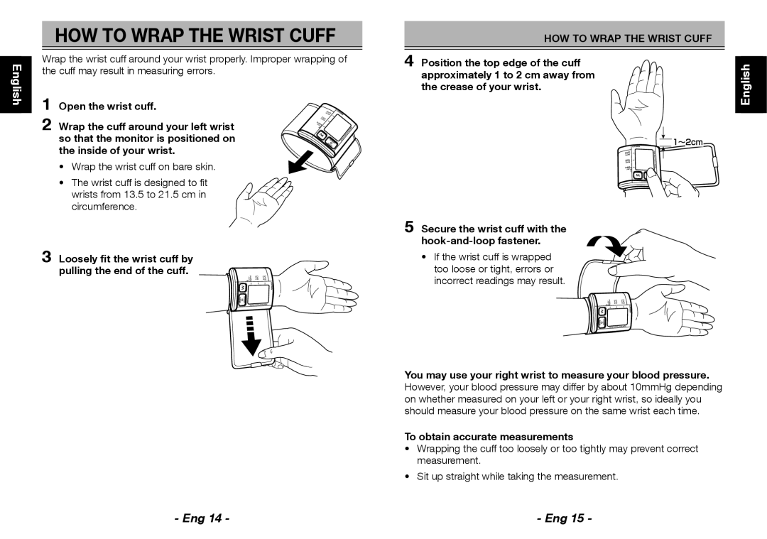 Citizen CH-657 instruction manual HOW to Wrap the Wrist Cuff, Français 