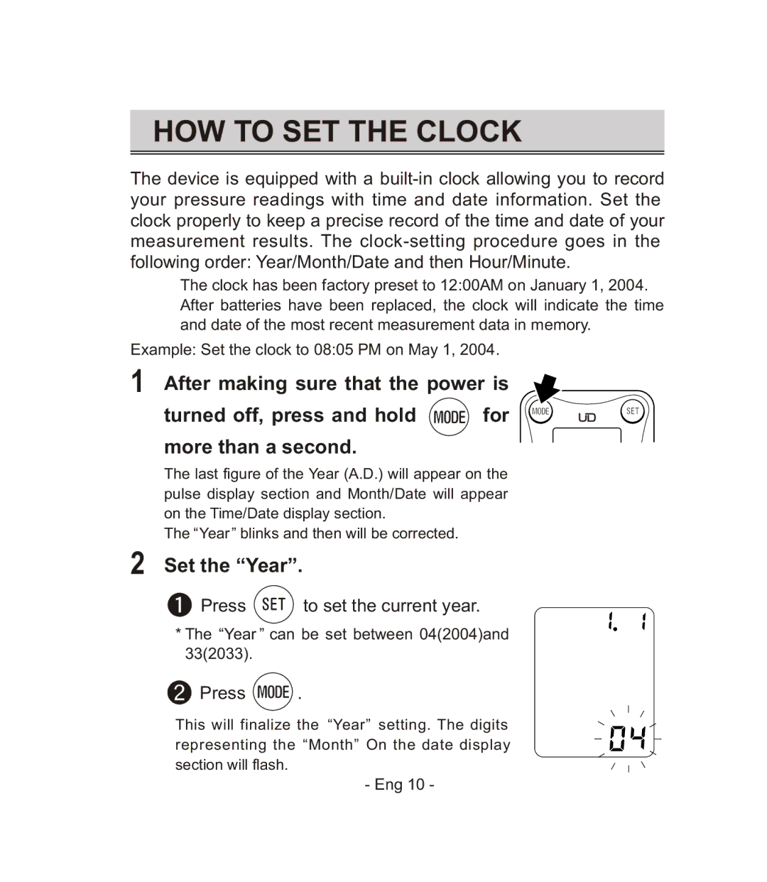 Citizen CH-671F instruction manual HOW to SET the Clock, Set the Year 