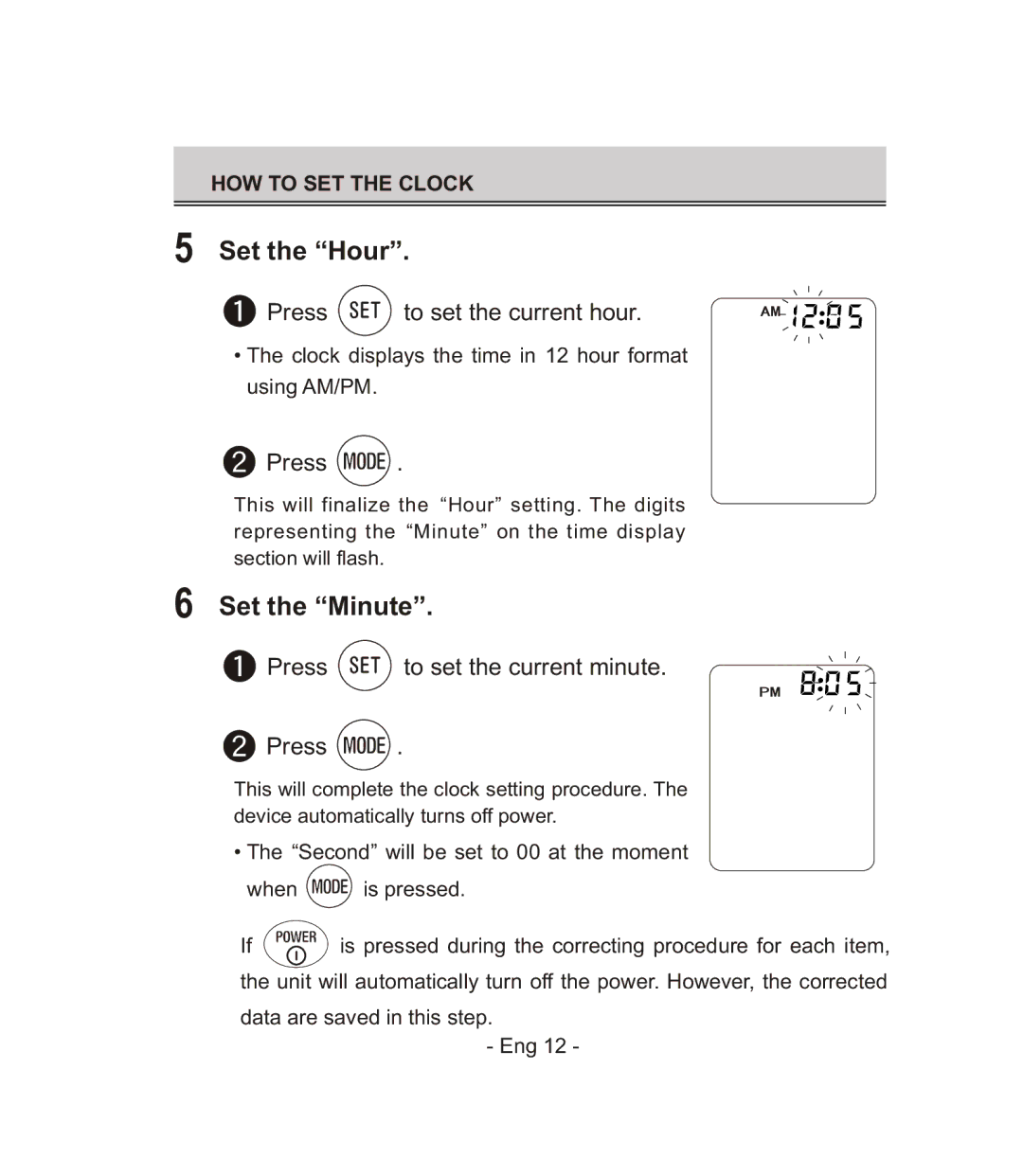 Citizen CH-671F instruction manual Set the Hour, Set the Minute 