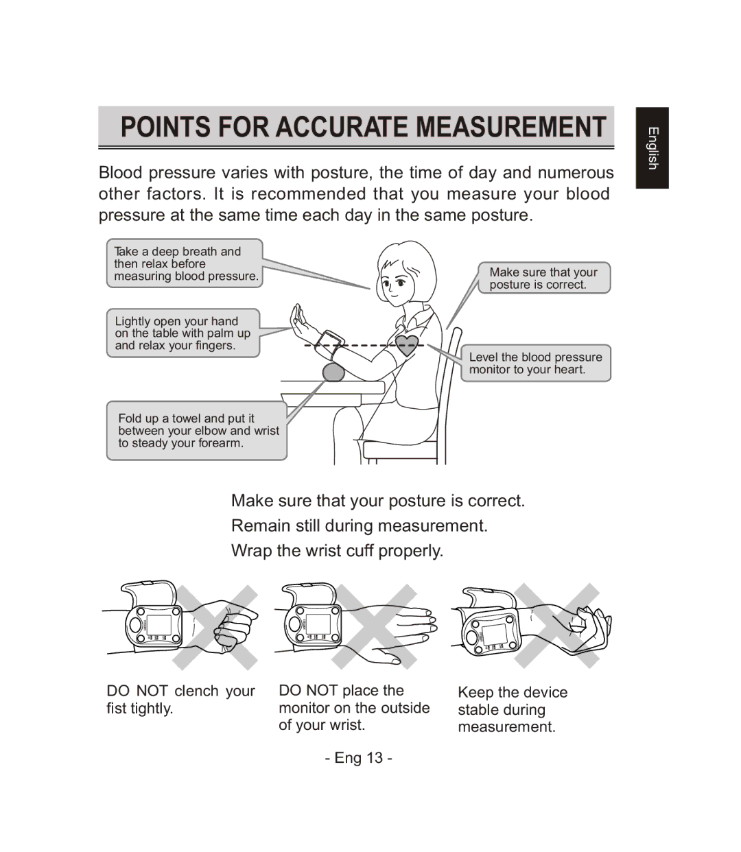 Citizen CH-671F instruction manual Points for Accurate Measurement 