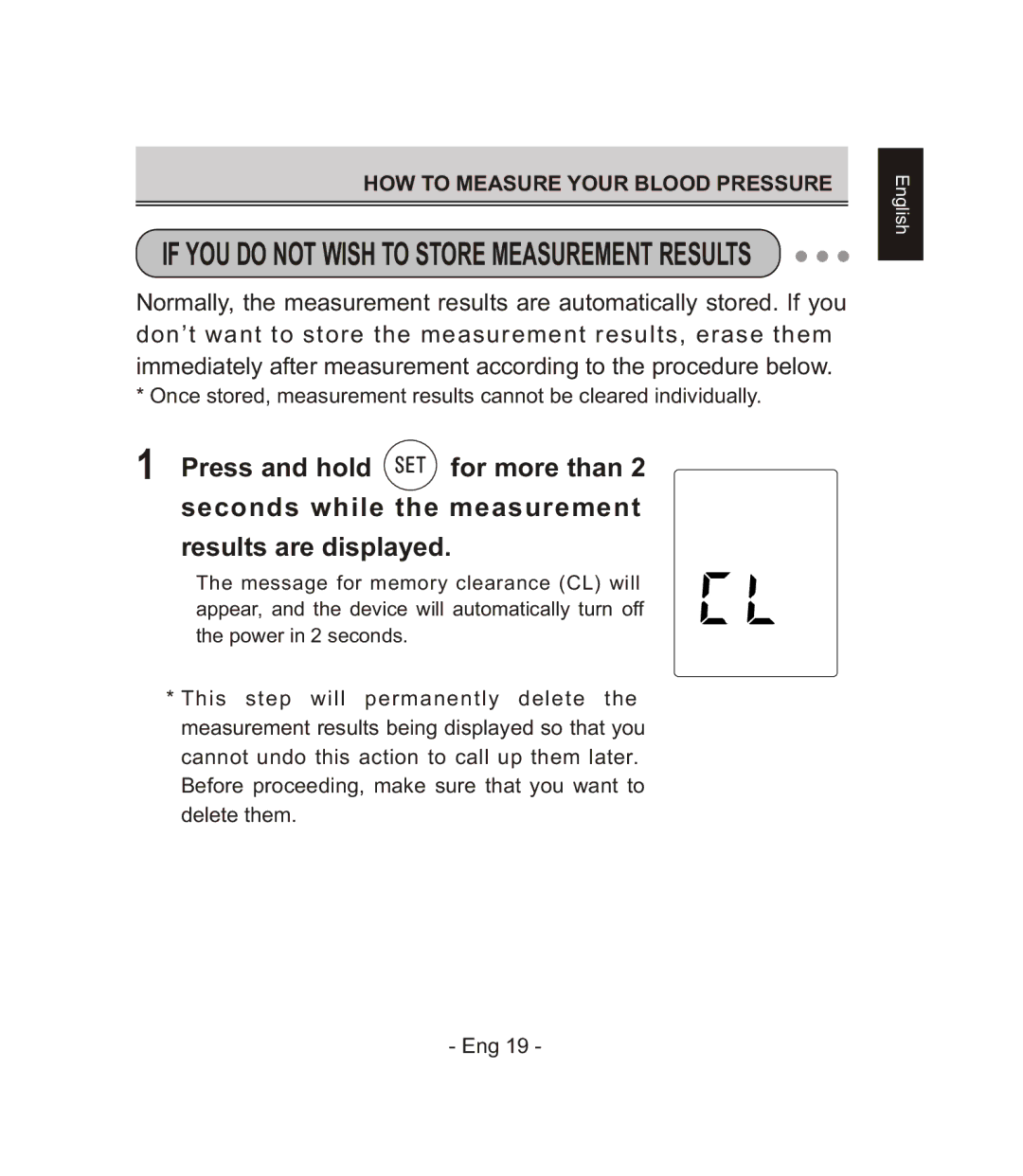 Citizen CH-671F instruction manual If YOU do not Wish to Store Measurement Results 