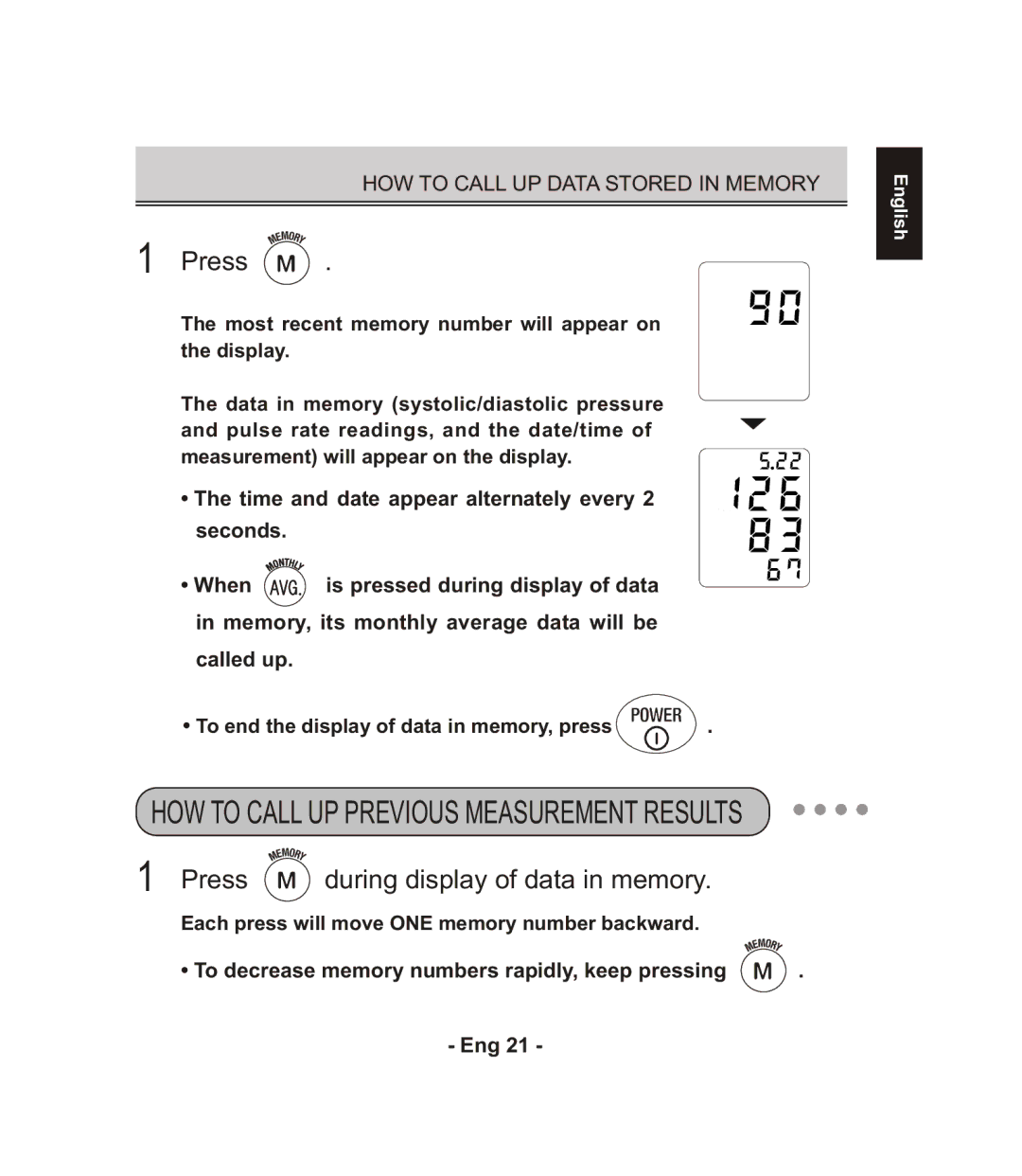 Citizen CH-671F instruction manual HOW to Call UP Previous Measurement Results 