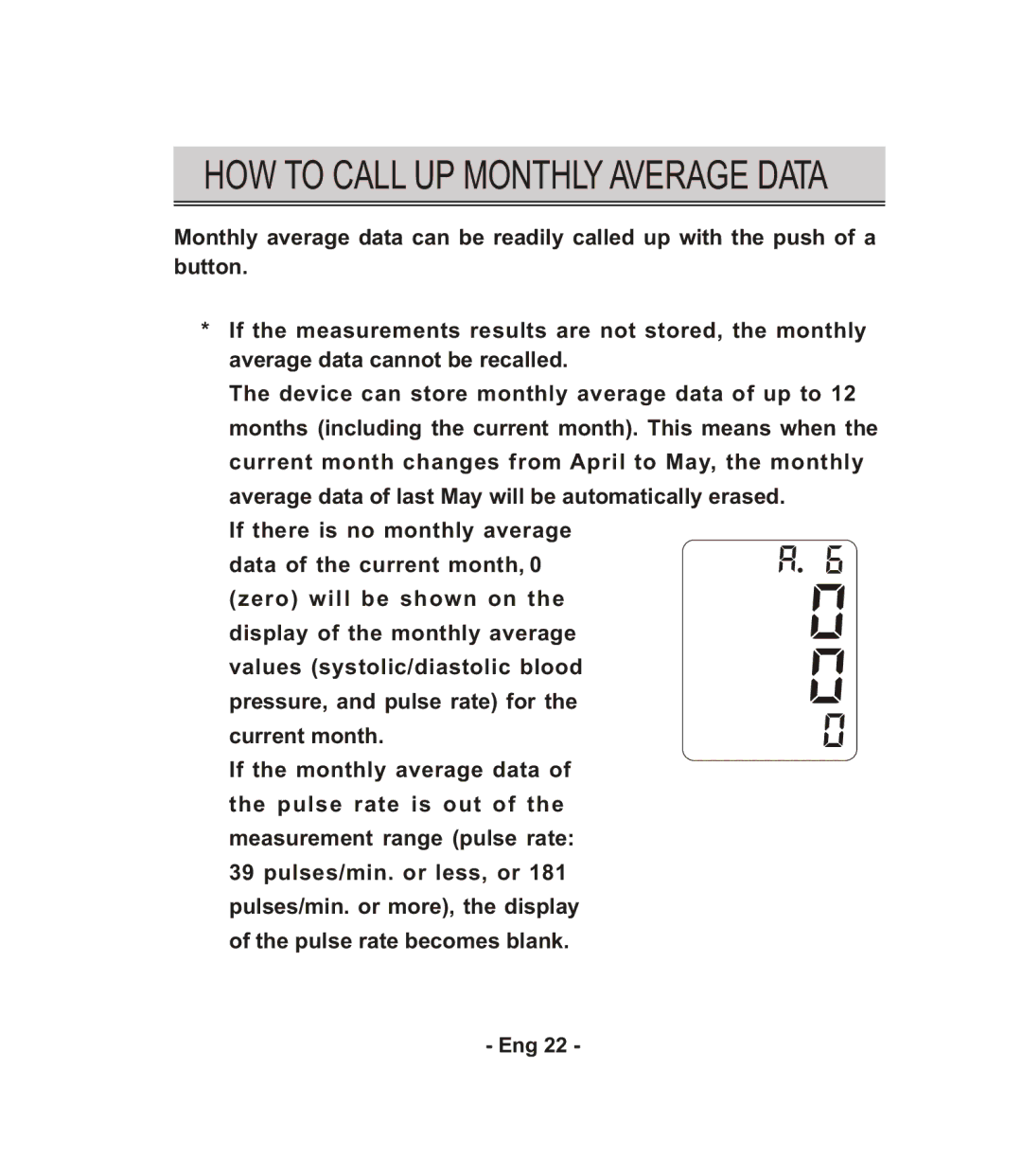 Citizen CH-671F instruction manual HOW to Call UP Monthly Average Data 