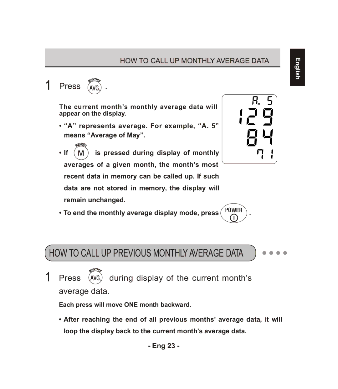 Citizen CH-671F instruction manual HOW to Call UP Previous Monthly Average Data 