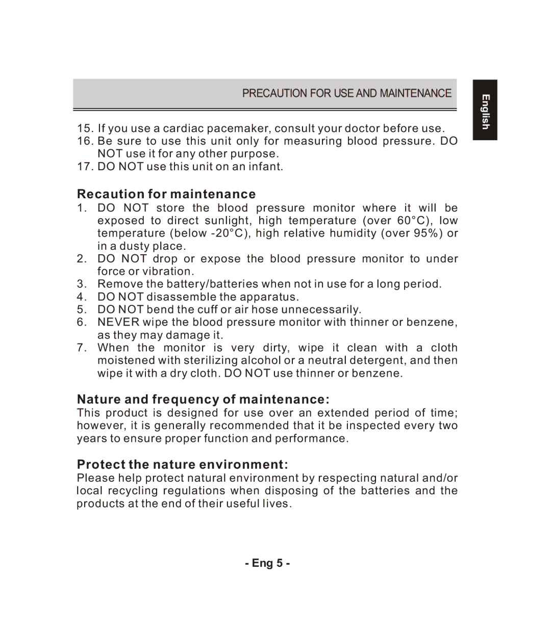 Citizen CH-671F instruction manual Recaution for maintenance 