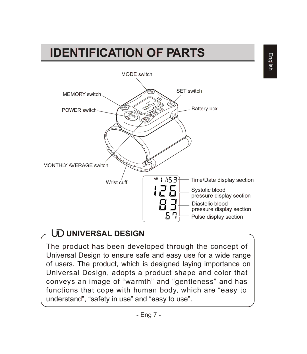 Citizen CH-671F instruction manual Identification of Parts, Universal Design 