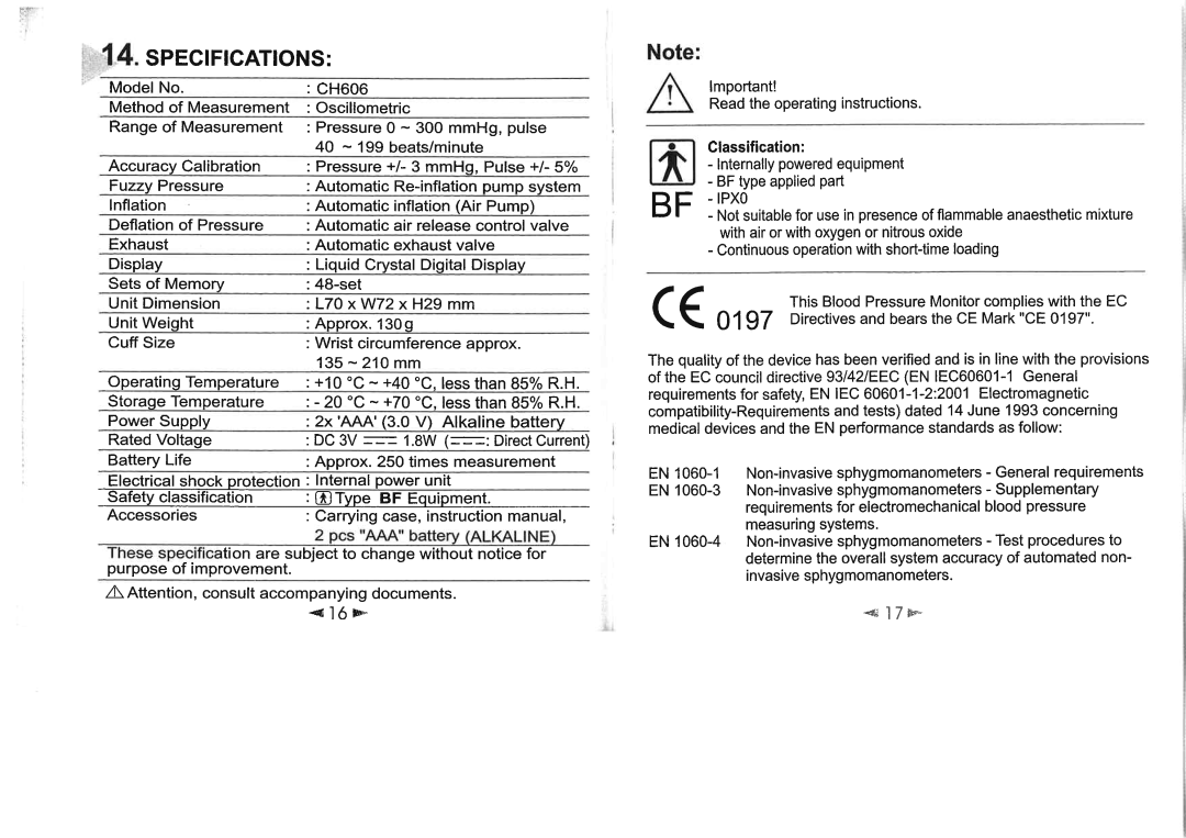 Citizen CH606 manual 