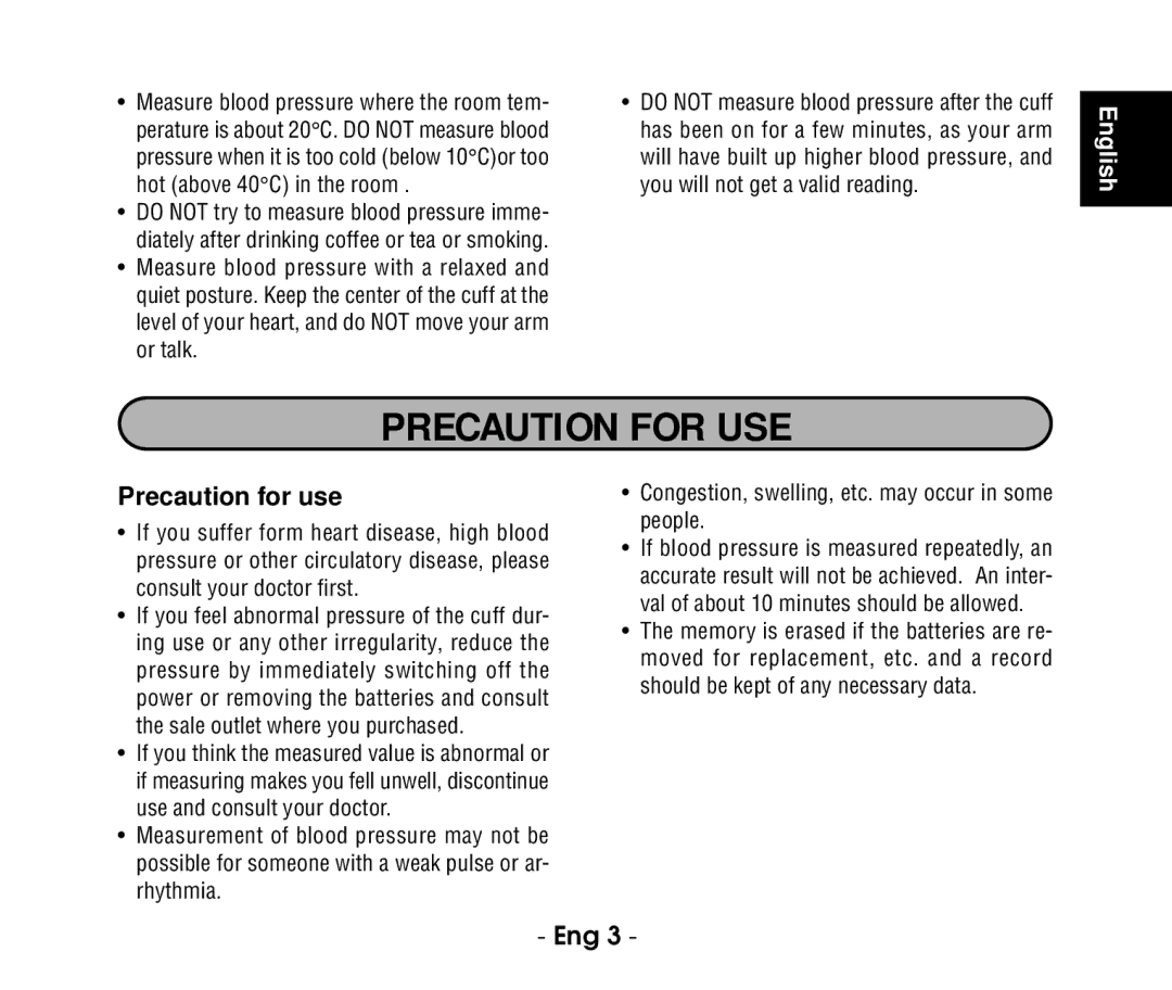 Citizen ch607 instruction manual Precaution for USE, Precaution for use 