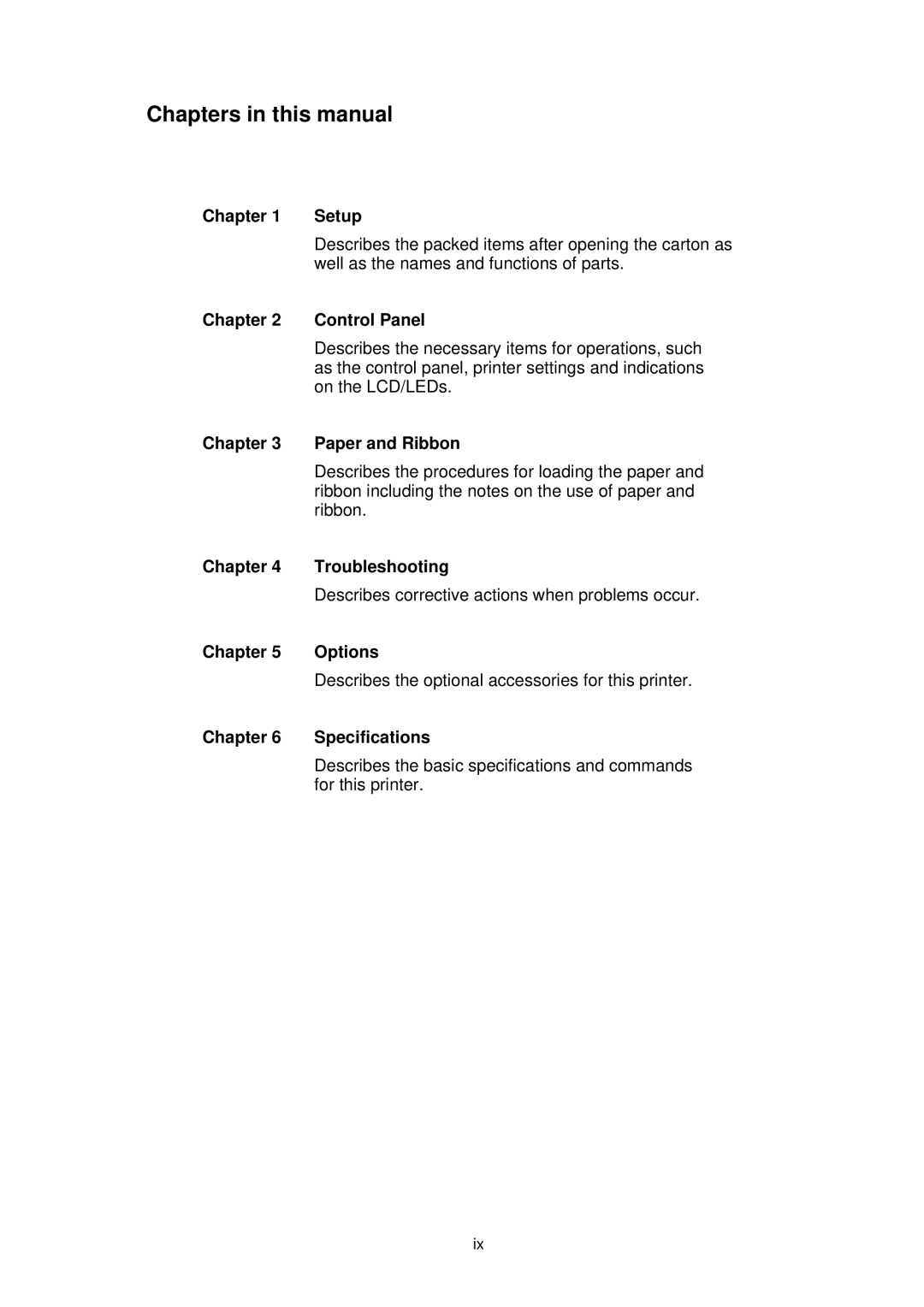 Citizen CLP-2001 user manual Chapters in this manual 