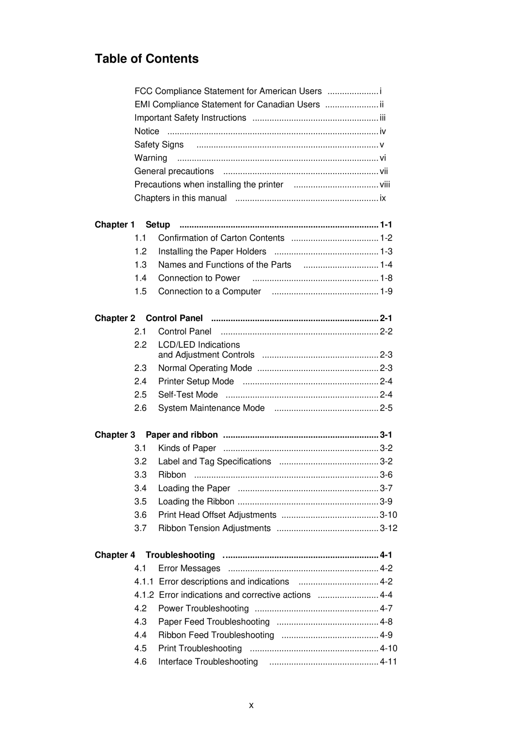 Citizen CLP-2001 user manual Table of Contents 