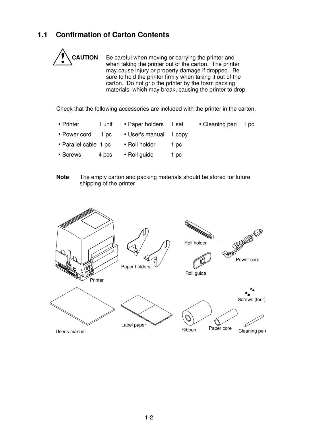 Citizen CLP-2001 user manual Confirmation of Carton Contents 