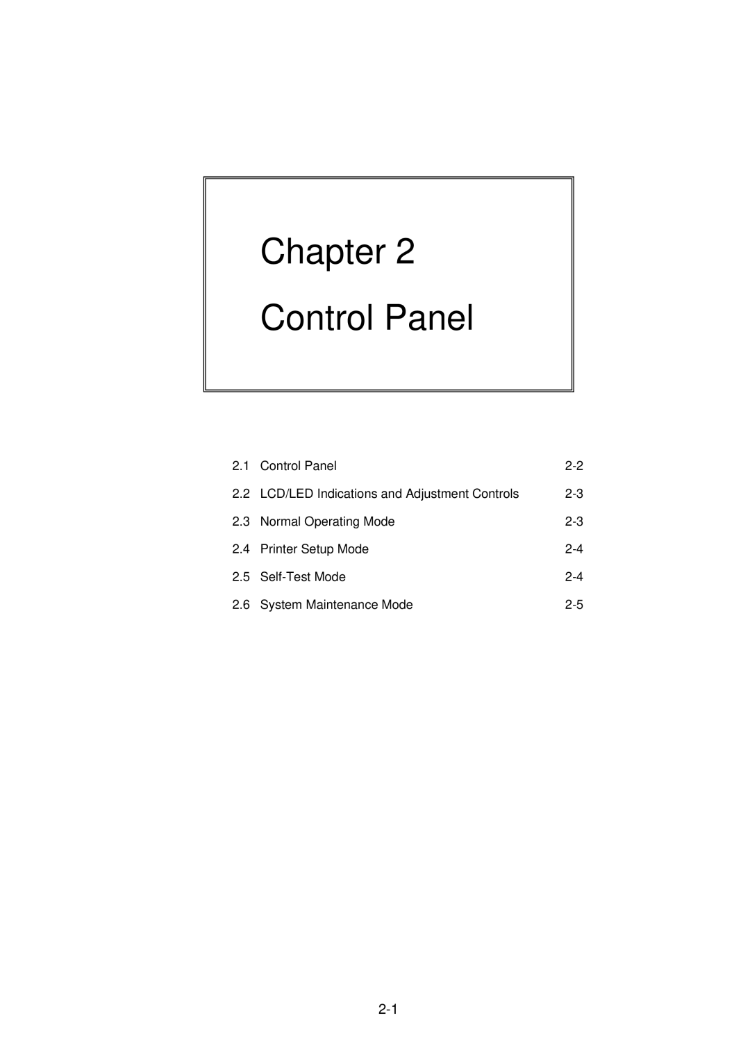 Citizen CLP-2001 user manual Chapter Control Panel 