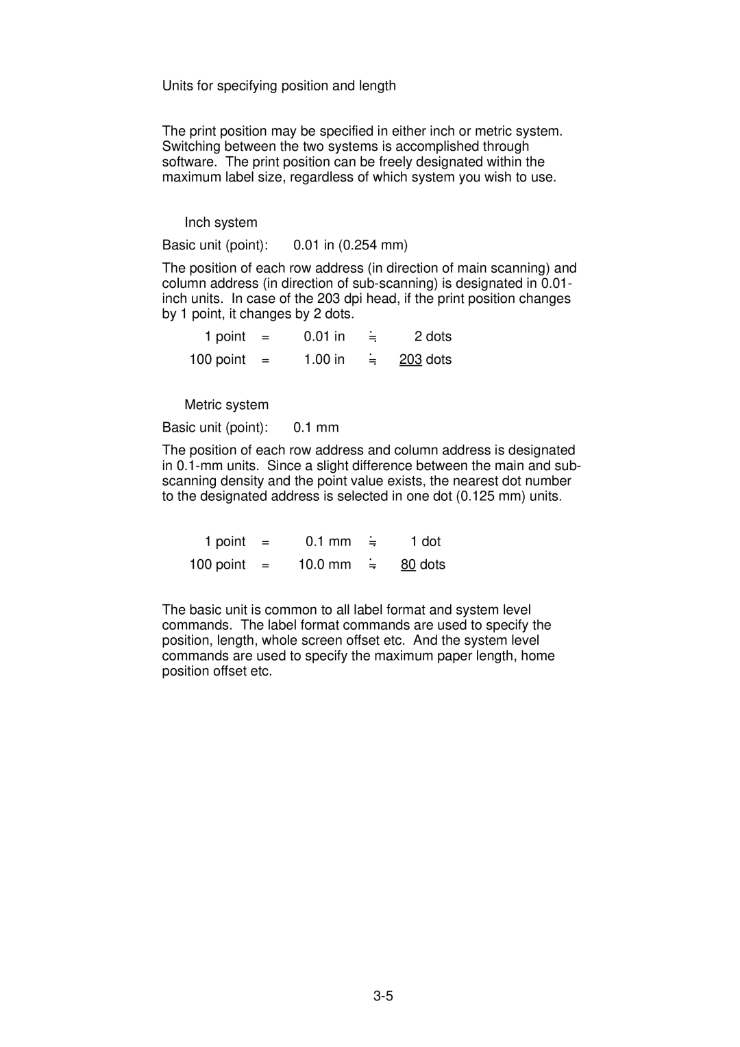 Citizen CLP-2001 user manual Units for specifying position and length 