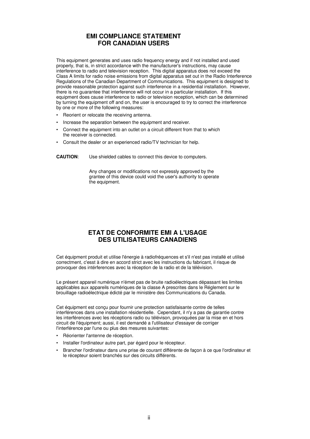 Citizen CLP-2001 user manual EMI Compliance Statement For Canadian Users 