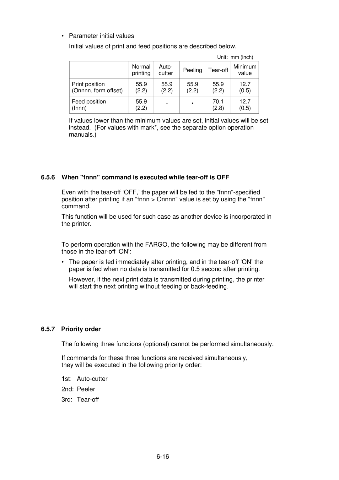 Citizen CLP-2001 user manual When fnnn command is executed while tear-off is OFF, Priority order 