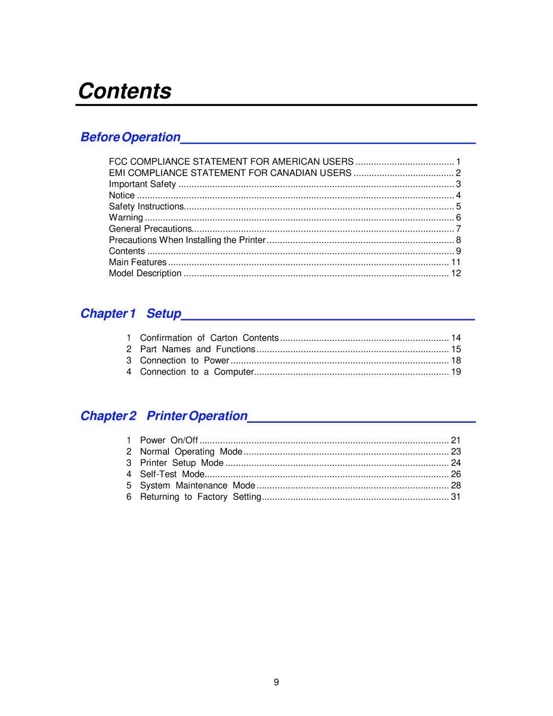 Citizen CLP-7001, CLP-7401, CLP-7002 user manual Contents 