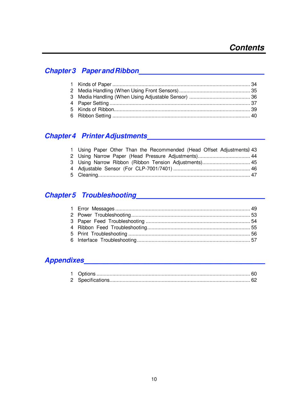 Citizen CLP-7002, CLP-7401, CLP-7001 user manual Contents 