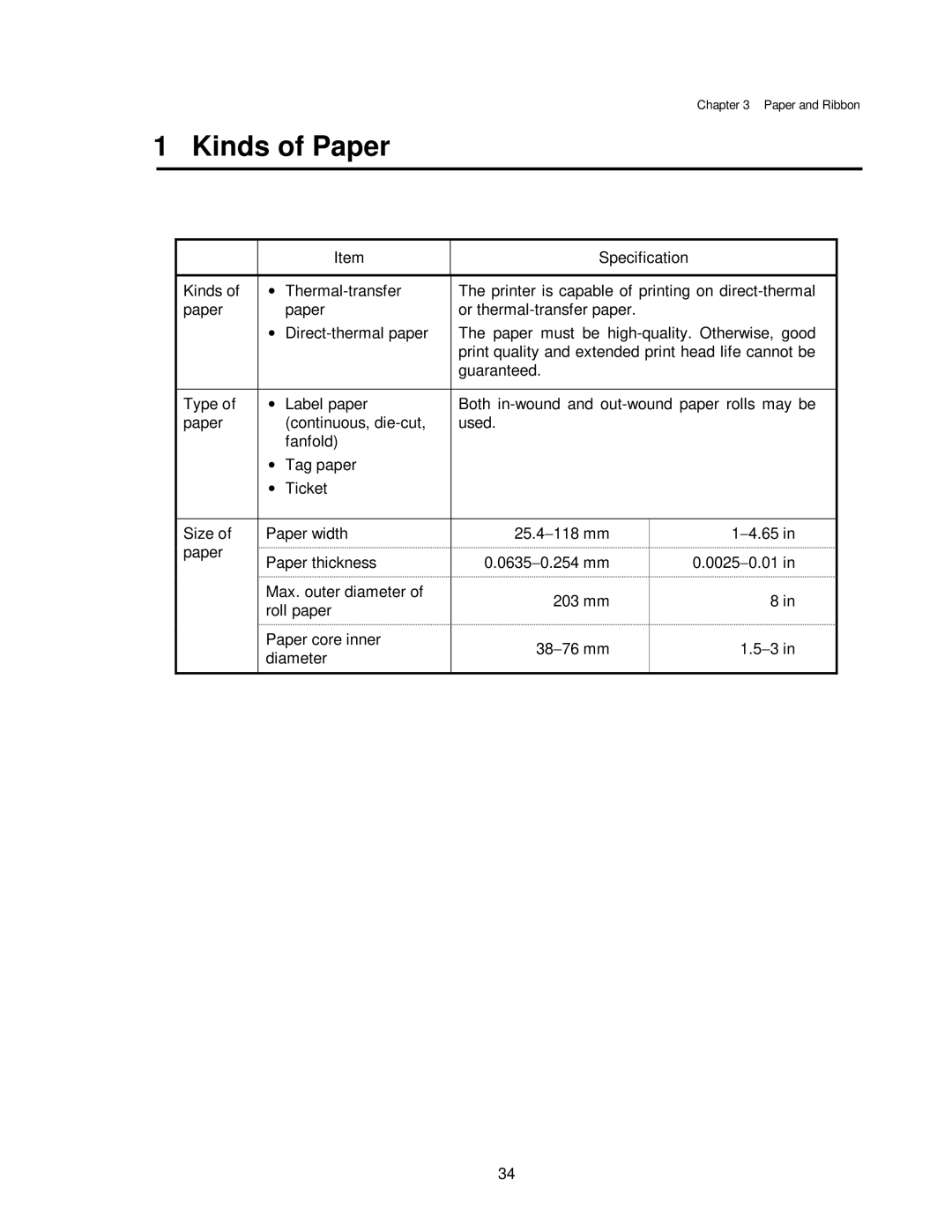 Citizen CLP-7002, CLP-7401, CLP-7001 user manual Kinds of Paper 